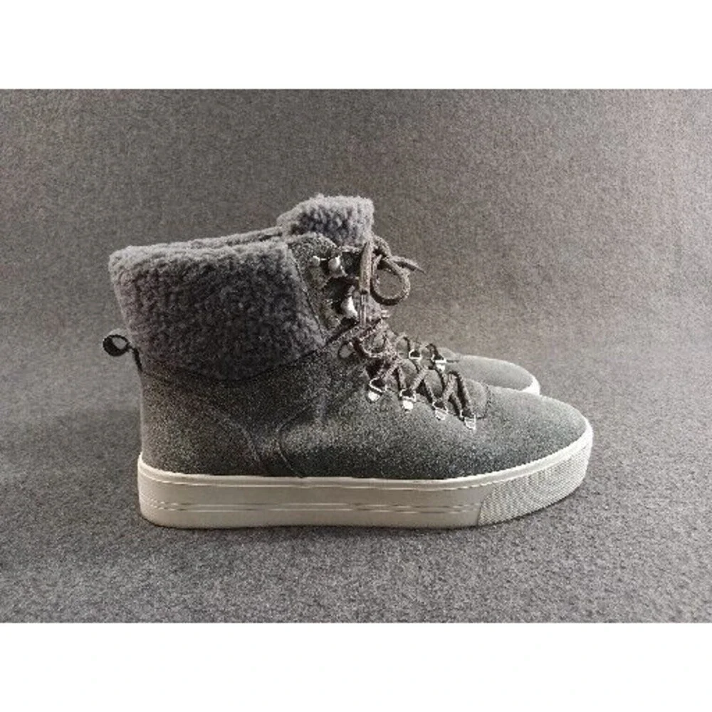 Marc Fisher Platform Sneaker Boots Women 10M Shearling Ankle Leather Lace Up